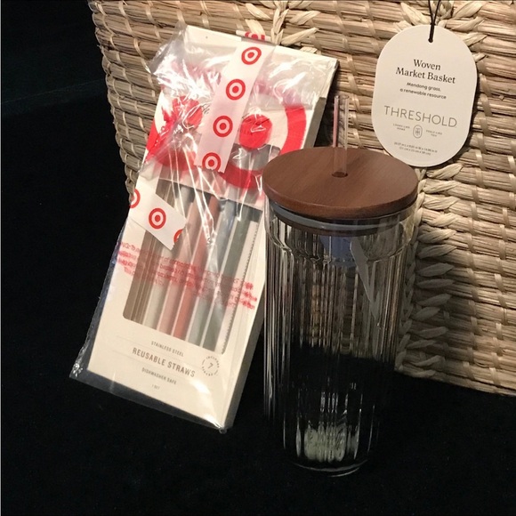 21oz Fluted Glass Tumbler w/Wood Lid Green + 7pc Straw Set - Hearth & Hand - Picture 9 of 11